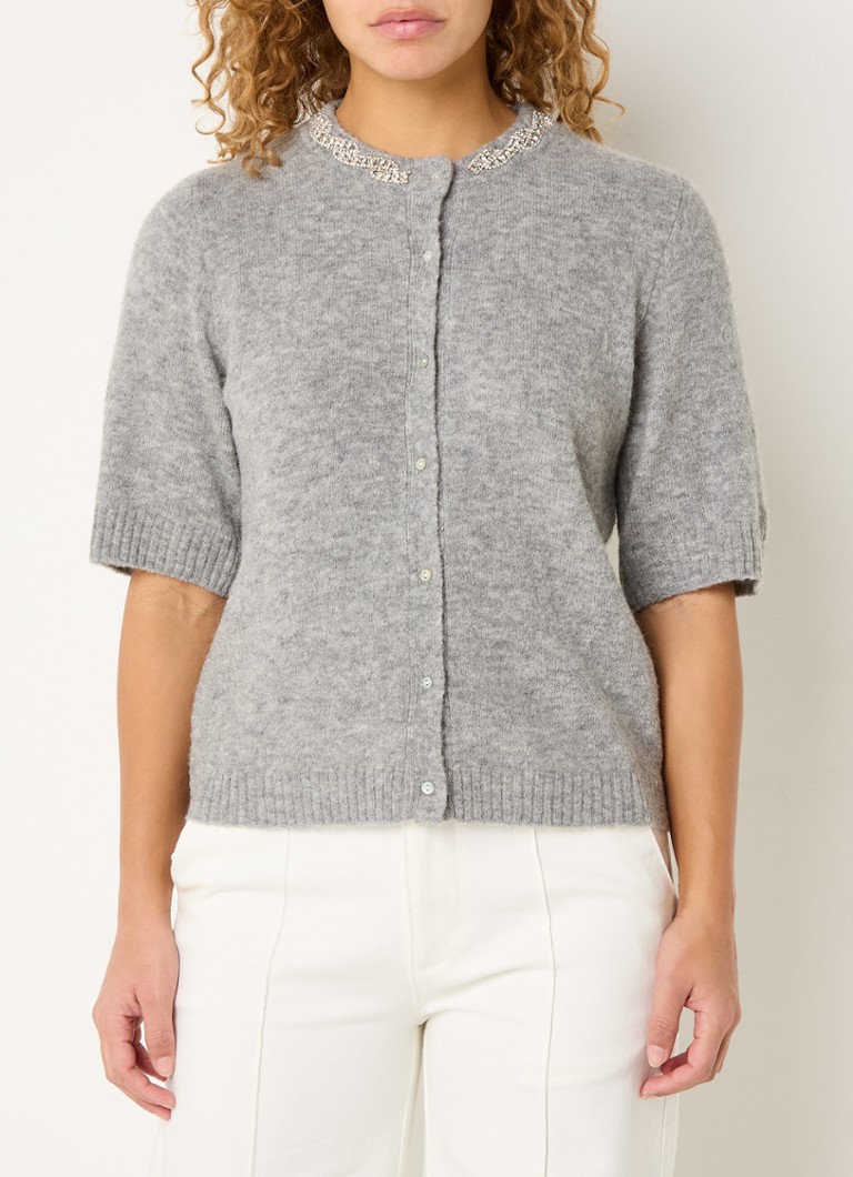 Sofie Schnoor - Ellery fijngebreid vest in alpaca wolblend met strass - Grijs