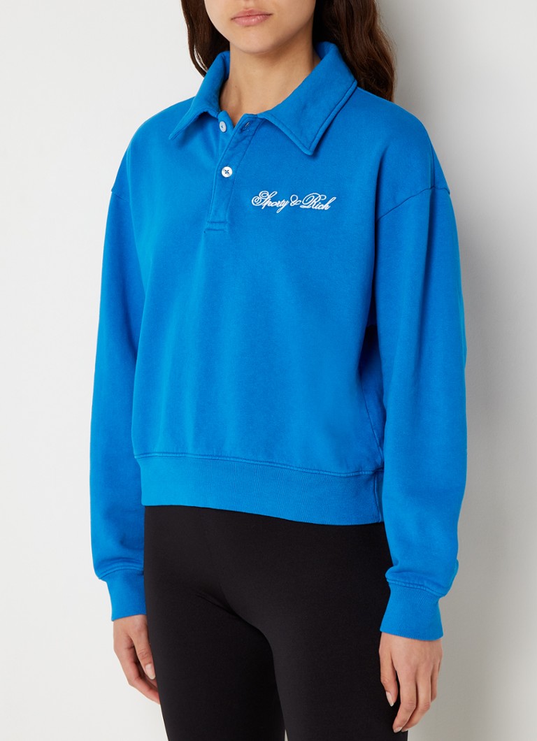 Sporty & Rich Sweater met polokraag en logoborduring • Blauw • de Bijenkorf