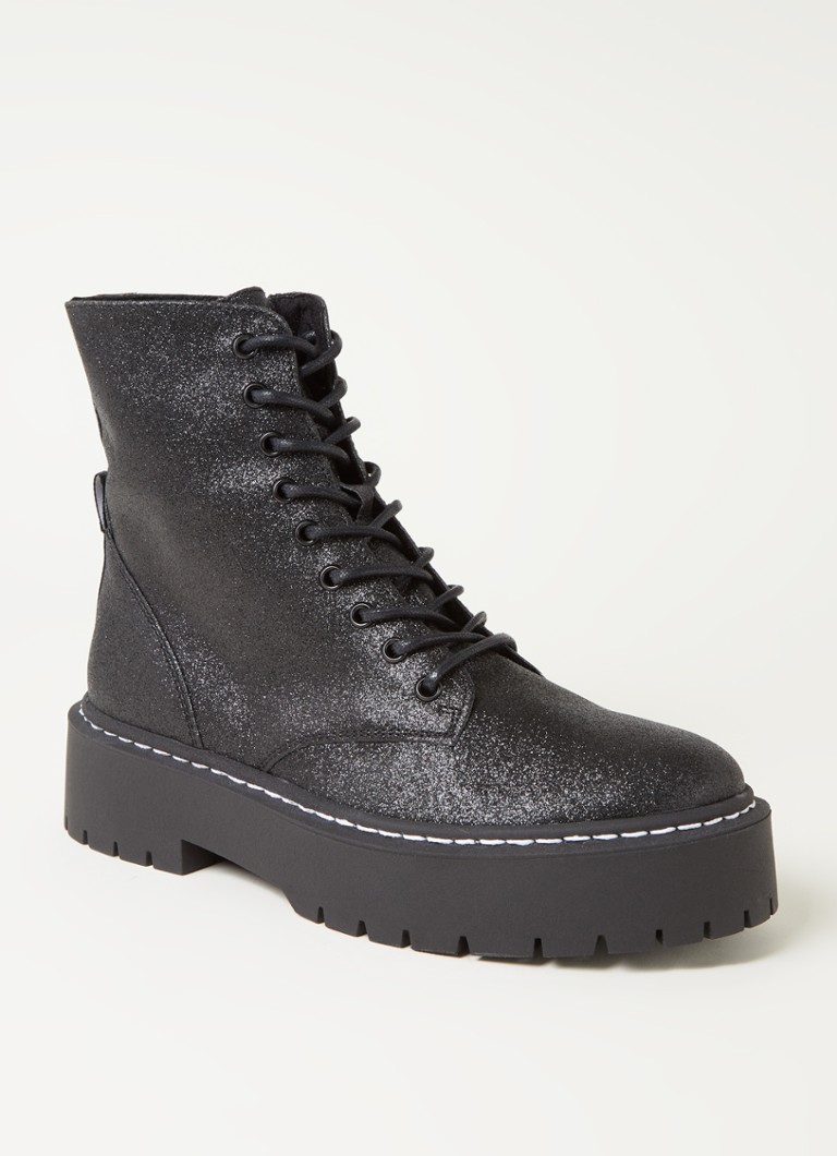 Steve Madden Skylar biker boot met glitter details • Zwart • de Bijenkorf