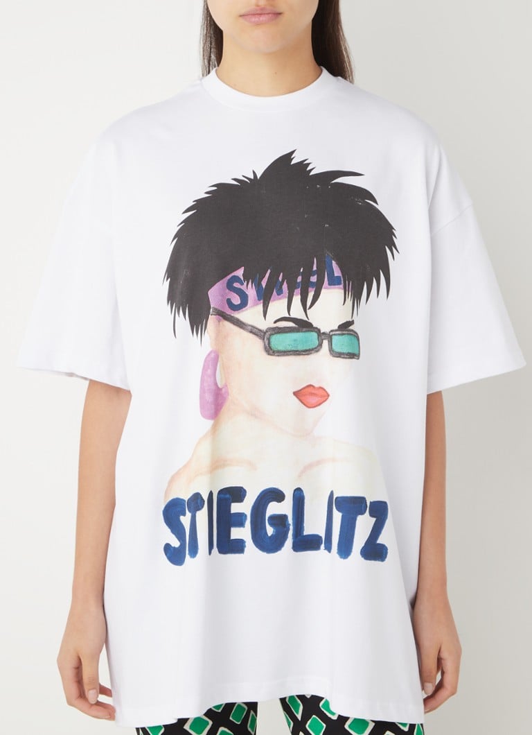 Stieglitz - Etta oversized T-shirt van biologisch katoen met frontprint - Wit