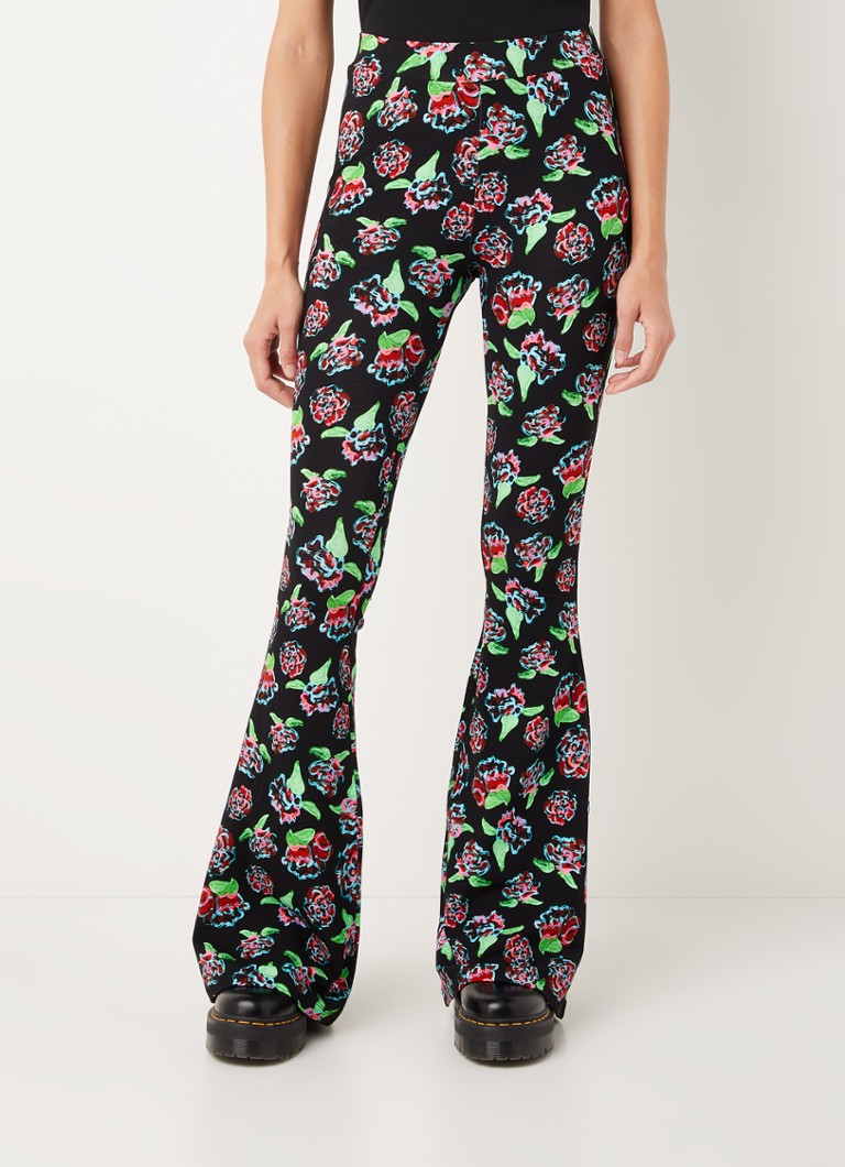 Stieglitz Hora mid waist flared fit legging in viscoseblend met bloemenprint • Zwart • de Bijenkorf