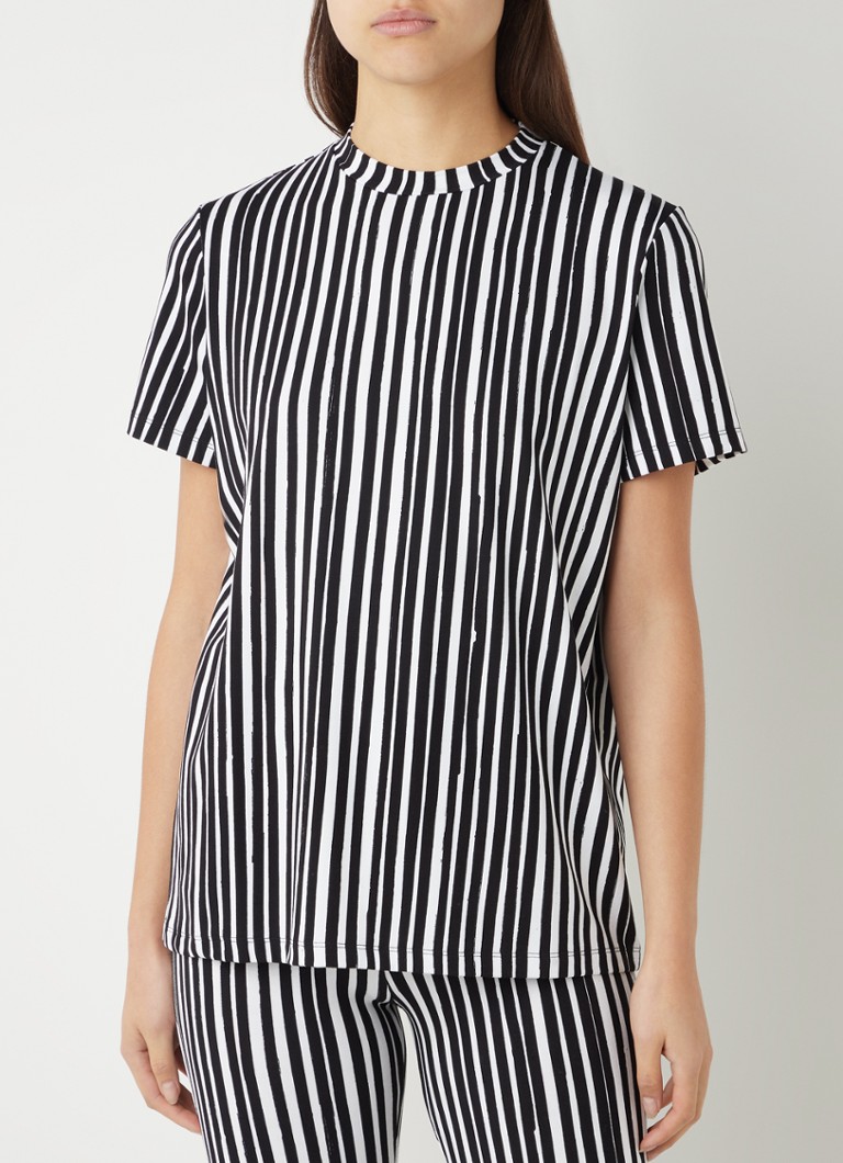 Stieglitz Luna Tshirt in viscoseblend met streepprint • Zwart • de Bijenkorf