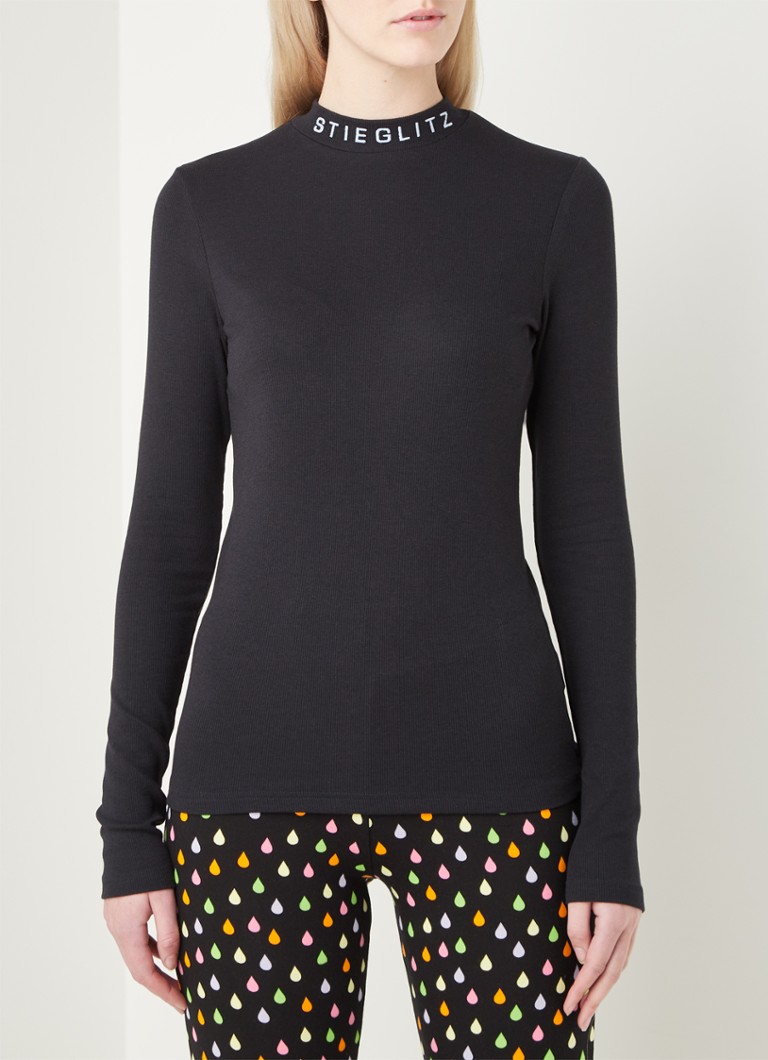 Stieglitz Stieg Pulli top met logoborduring in katoenblend • Zwart • de Bijenkorf