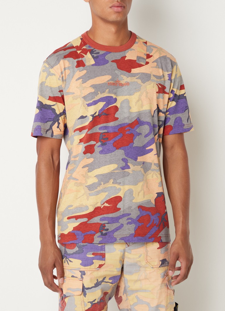 Stone Island - 207E5 T-shirt met camouflageprint - Oranje