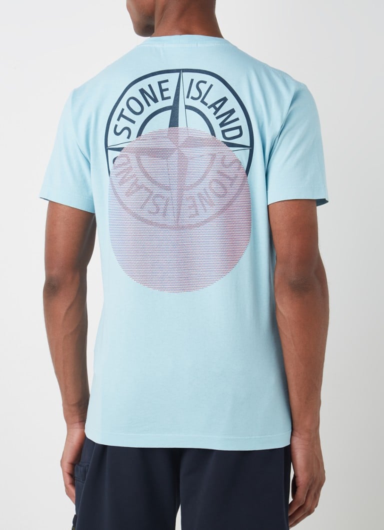 Stone Island - 2NS94 T-shirt met logo- en backprint - Lichtblauw