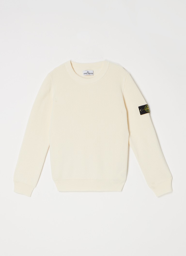 Stone Island 504A3 Fijngebreide trui met logo • wit de Bijenkorf