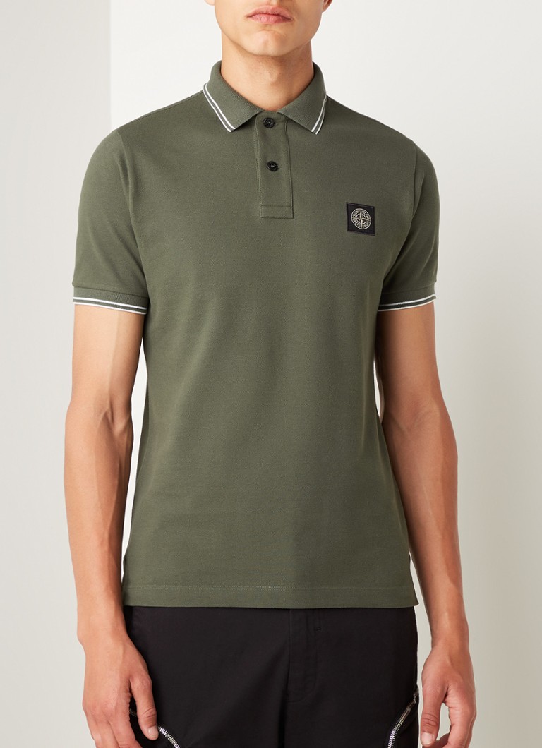 Stone Island 522S18 slim fit van piqué katoen Legergroen • de Bijenkorf