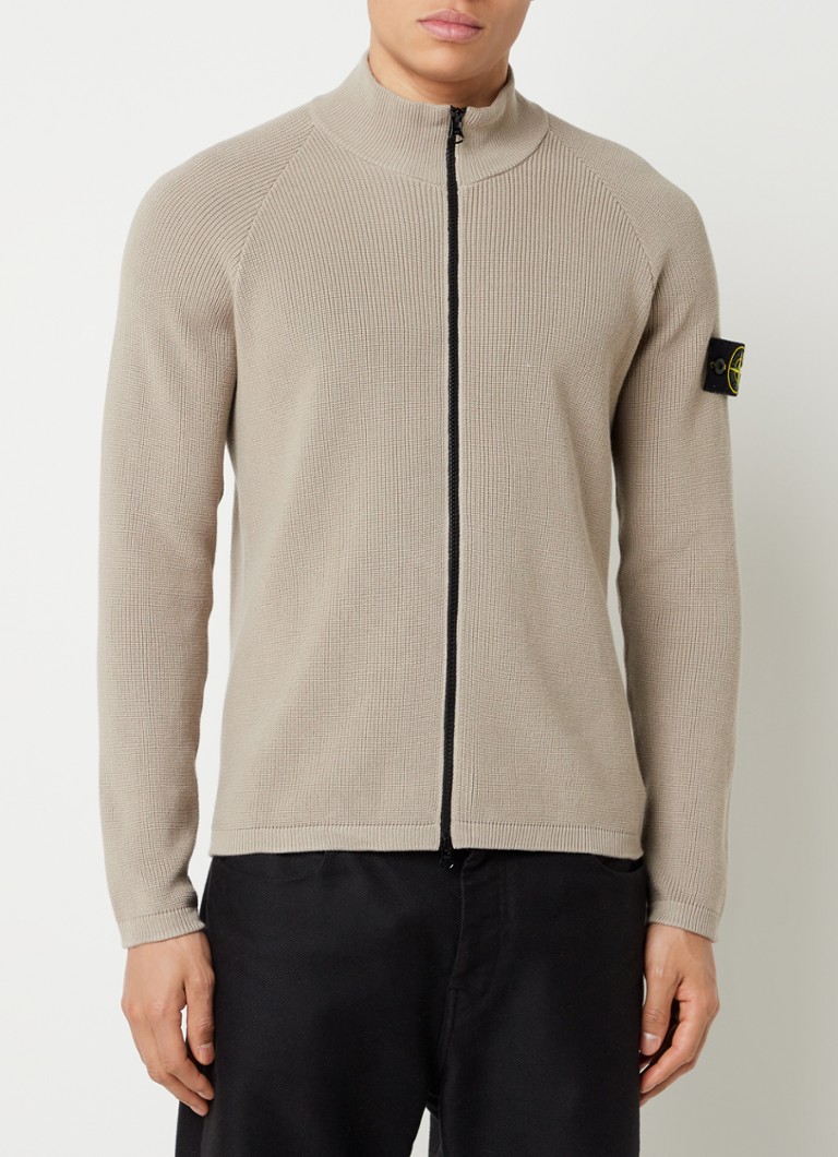 Stone Island 526D8 ribgebreid vest met opstaande kraag • Beige • de