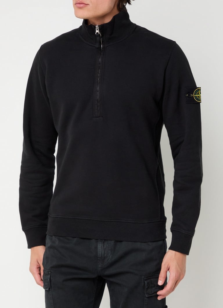 Stone Island 63420 sweater met halve rits en logo • Zwart • de Bijenkorf