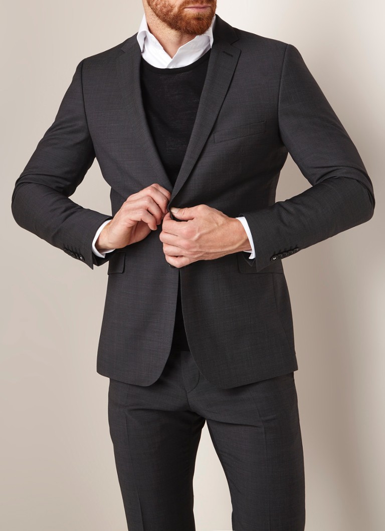 Strellson - Mercer slim fit colbert van scheerwol - Antraciet