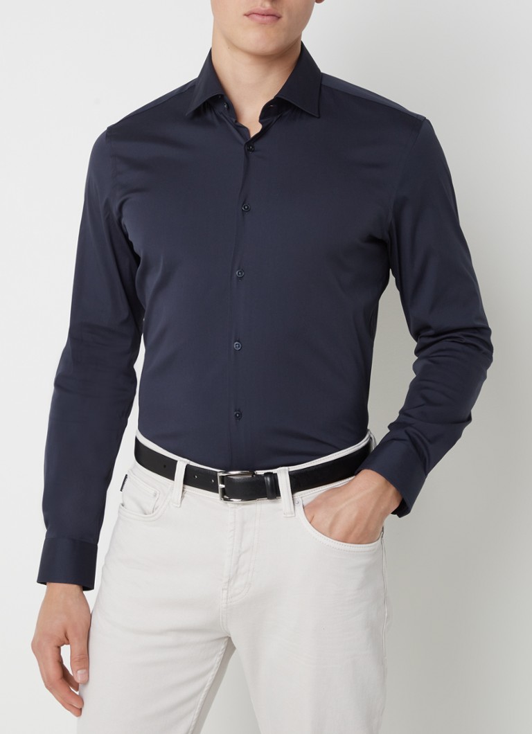 Strellson - Santos slim fit overhemd met stretch - Donkerblauw