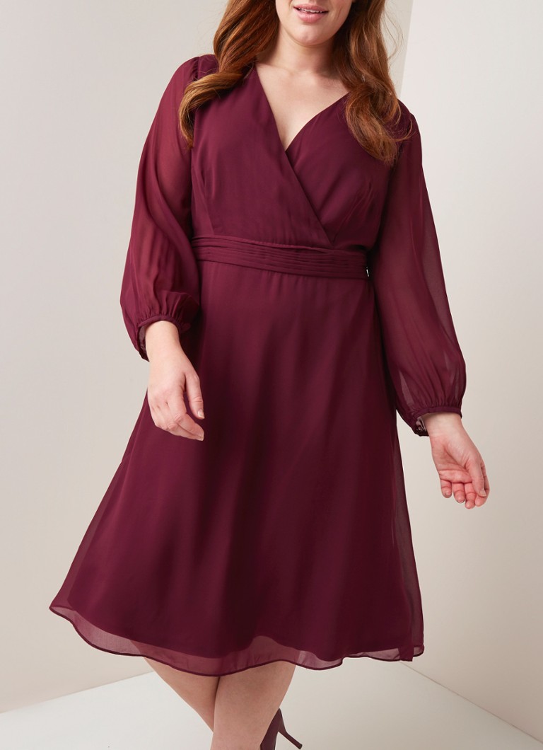 Studio 8 - Atlas midi-jurk met V-hals - Aubergine