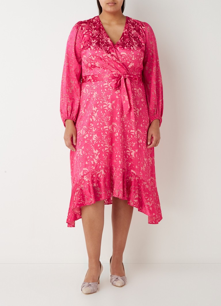 Studio 8 - Edith midi jurk met overslag en bloemenprint - Donkerroze