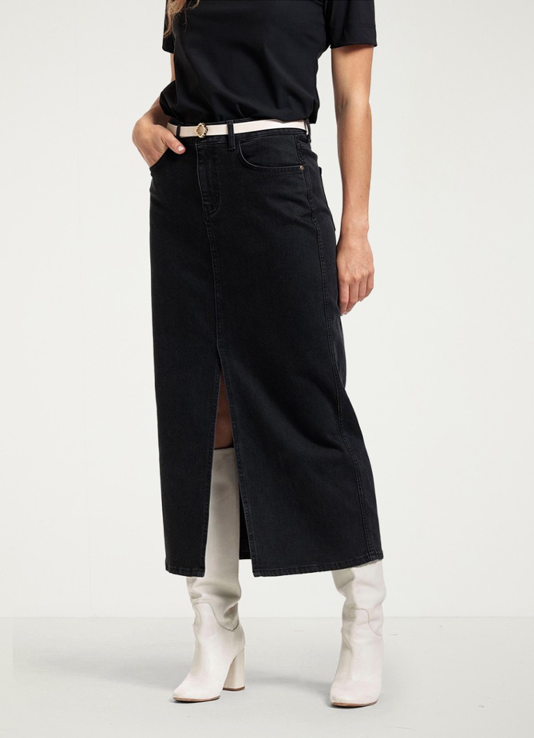 Studio Anneloes Annebella midi spijkerrok met split • Zwart • de