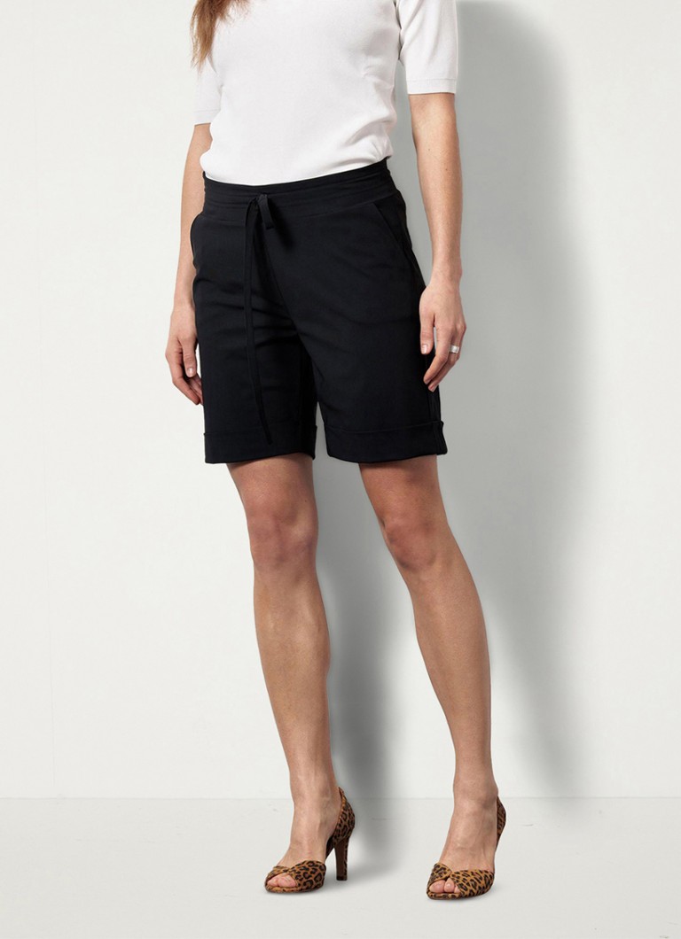 Studio Anneloes - City mid waist wide fit korte broek van travelstof - Zwart