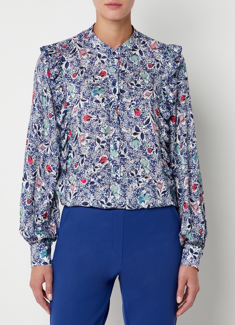 Studio Anneloes - Dieke blouse met bloemenprint en volants - Kobaltblauw