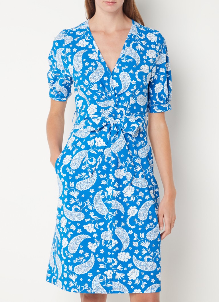 Verknald bod Intentie Studio Anneloes Kee Paisley midi jurk van travelstof met strikceintuur •  Blauw • de Bijenkorf