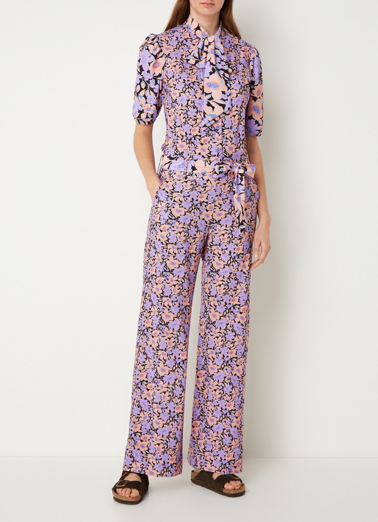 Studio Anneloes Lyra wide fit jumpsuit van travelstof met bloemenprint