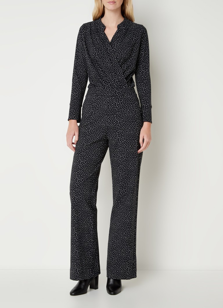 Studio Anneloes Mariana Dot flared fit jumpsuit van travelstof • Zwart