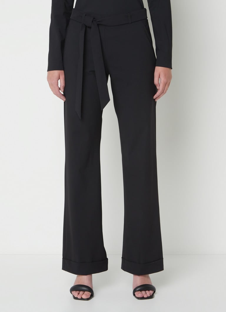 Studio Anneloes - Marilyn mid waist wide fit pantalon met strikceintuur  - Zwart