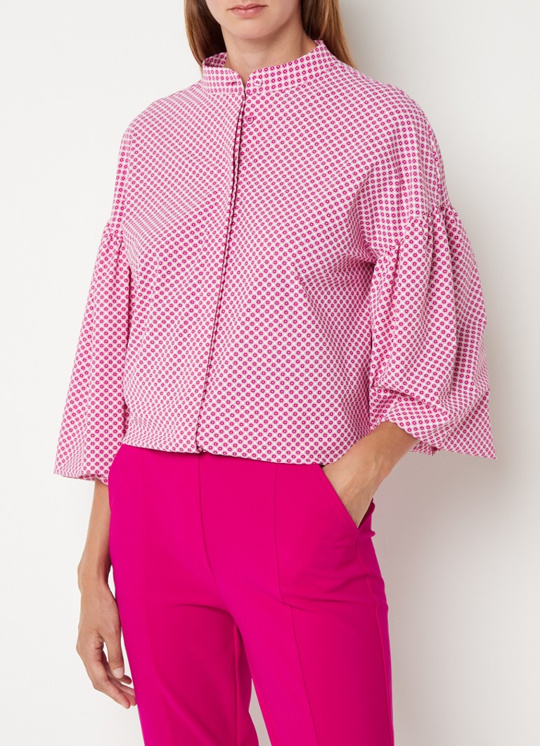 Studio Anneloes - Maud blouse van travelstof met grafische print - Donkerroze