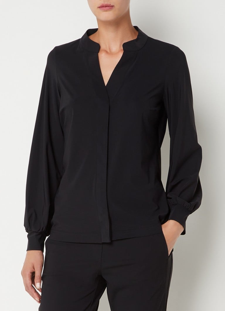 Rose kleur Opsplitsen interieur Studio Anneloes Moon blouse van travelstof met V-hals • Zwart • de Bijenkorf