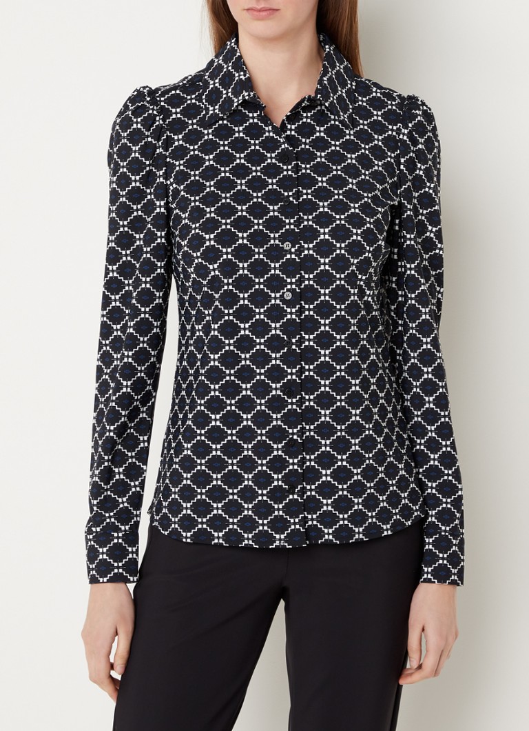Studio Anneloes - Nomi Minimal blouse van travelstof met grafische print - Donkerblauw