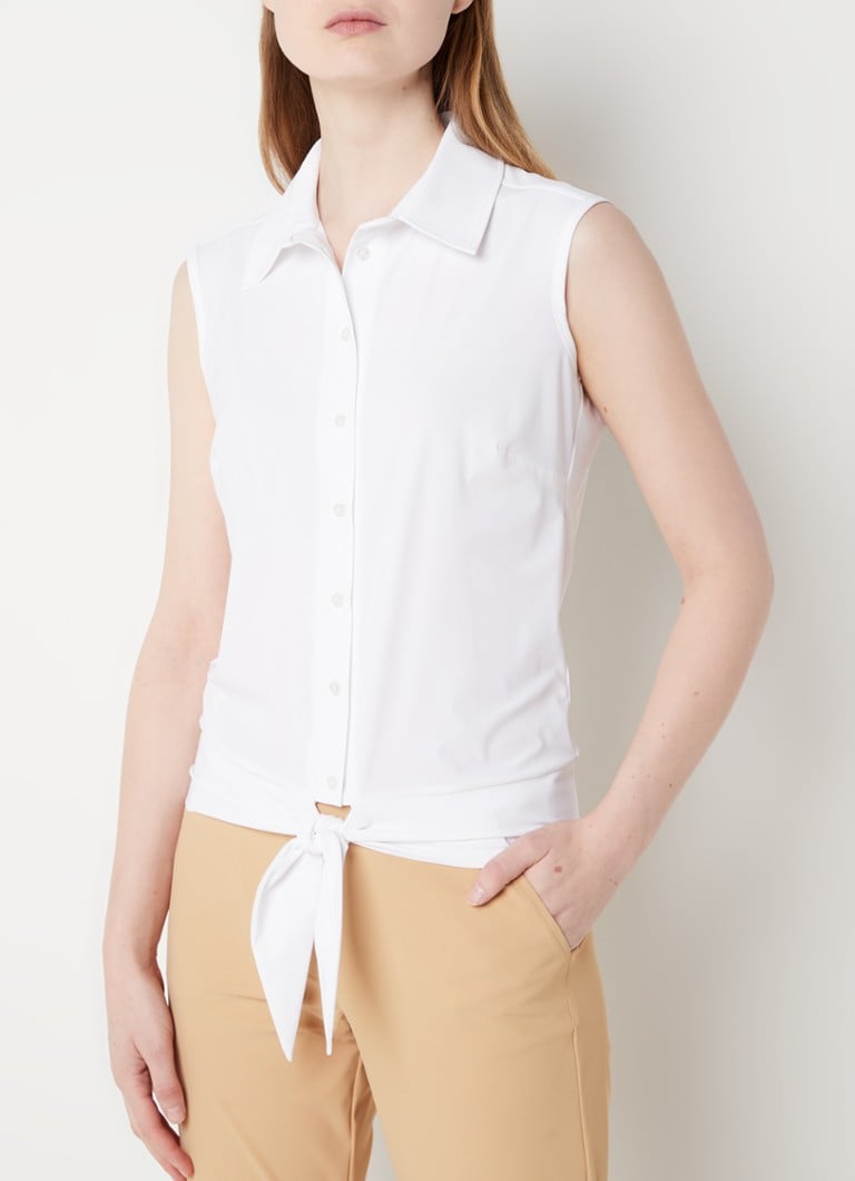 Studio Anneloes - Pippa mouwloze blouse van travelstof met geknoopt detail - Wit