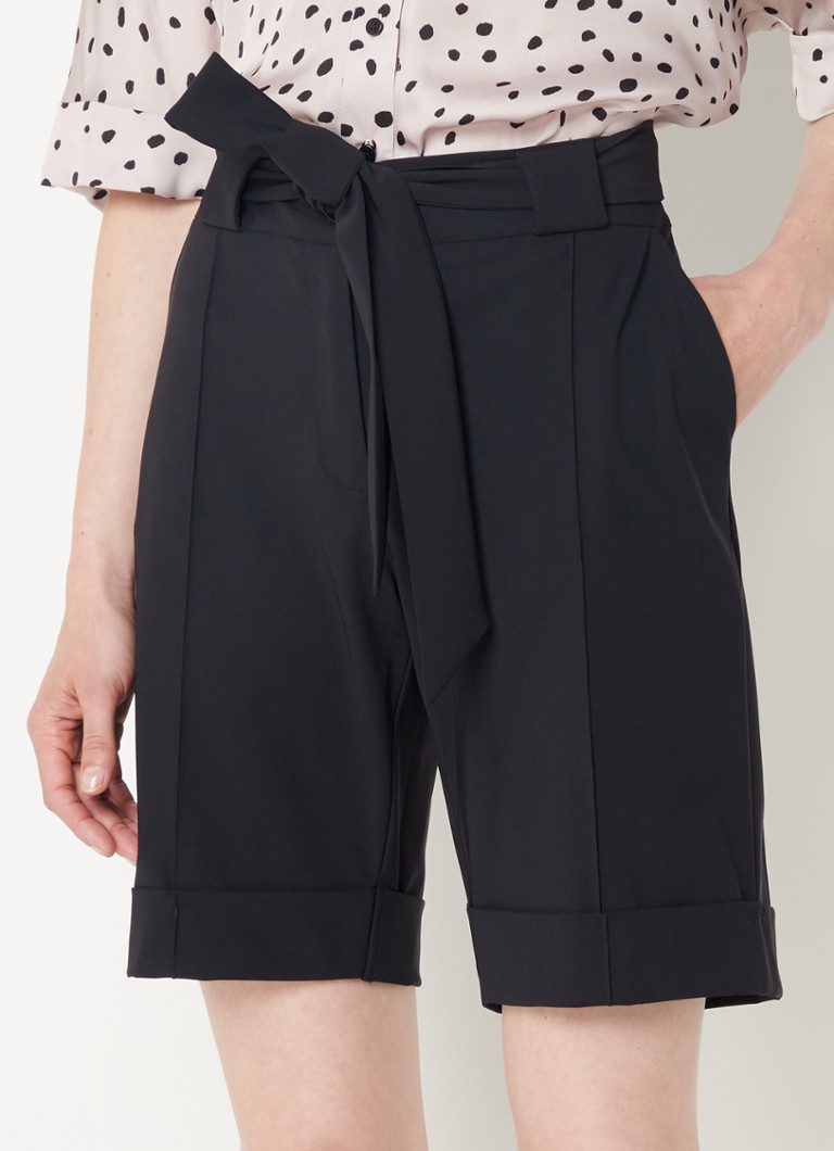 Studio Anneloes - Renate - Taylor Bermuda high waist straight fit korte broek van travelstof - Zwart