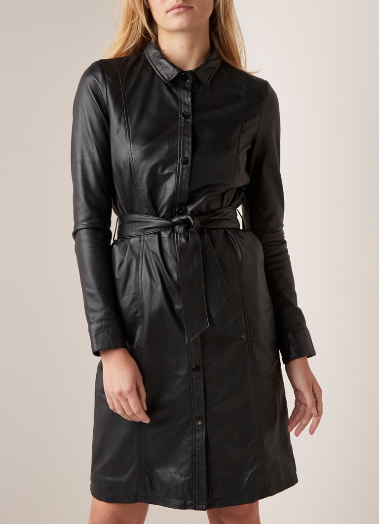 Studio AR by ARMA - Diannaross blousejurk van schapenleer - Zwart