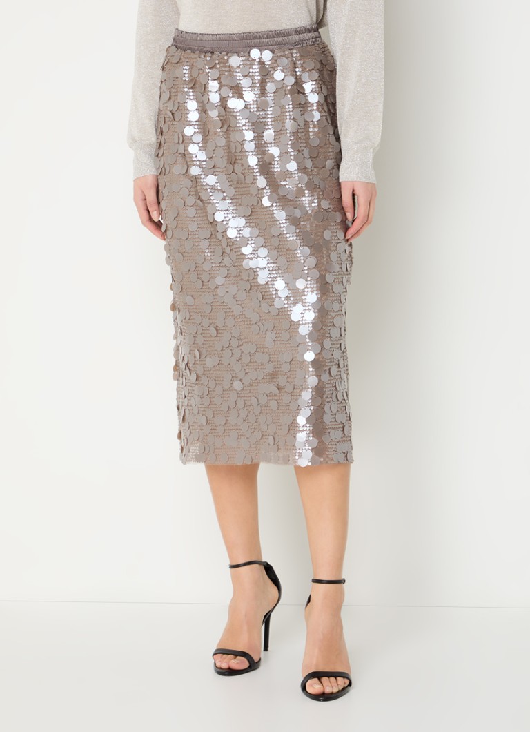 Summum - Midi rok met pailetten  - Lichtbruin