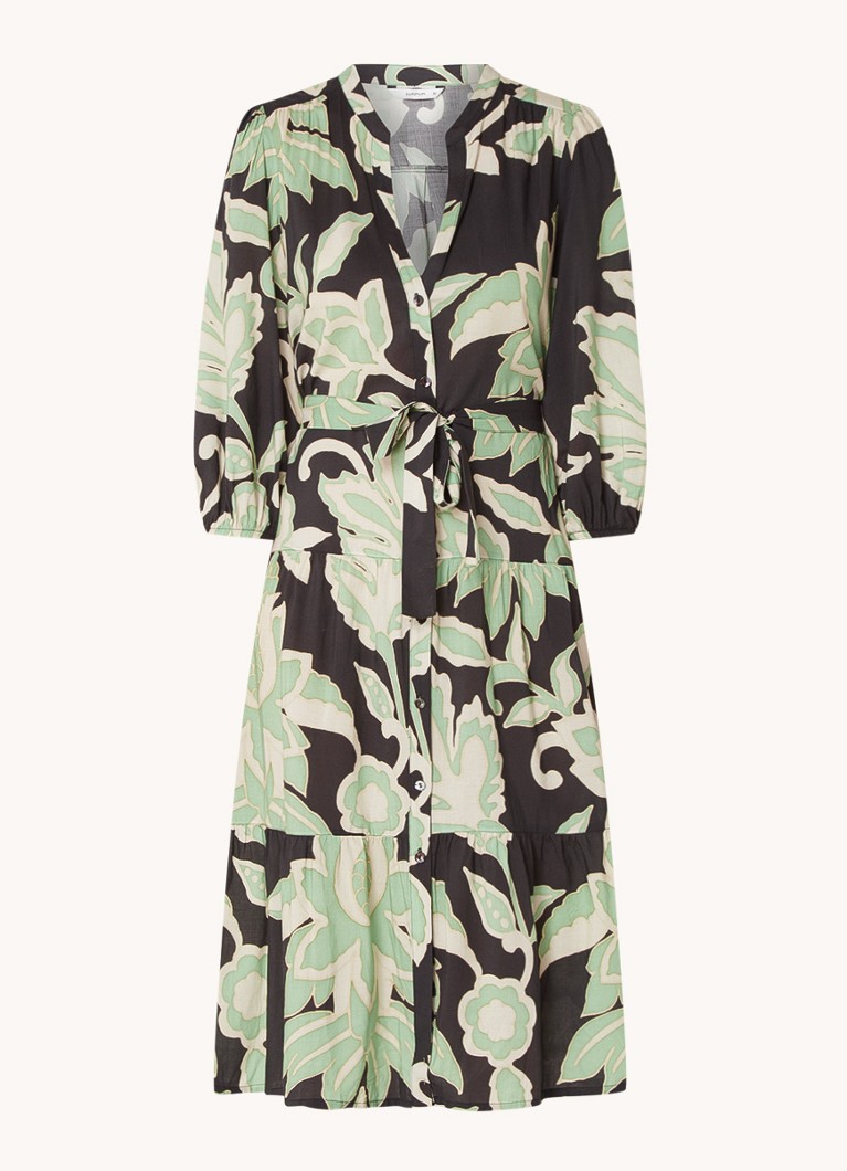 Woman Midi blousejurk bloemenprint en strikceintuur • Groen • de Bijenkorf