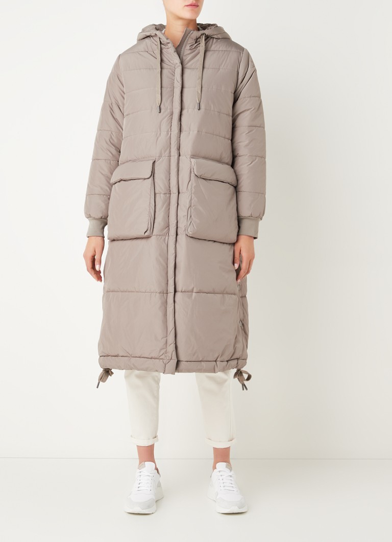 Summum Woman - Puffer jas met klepzakken en capuchon - Donkerbeige