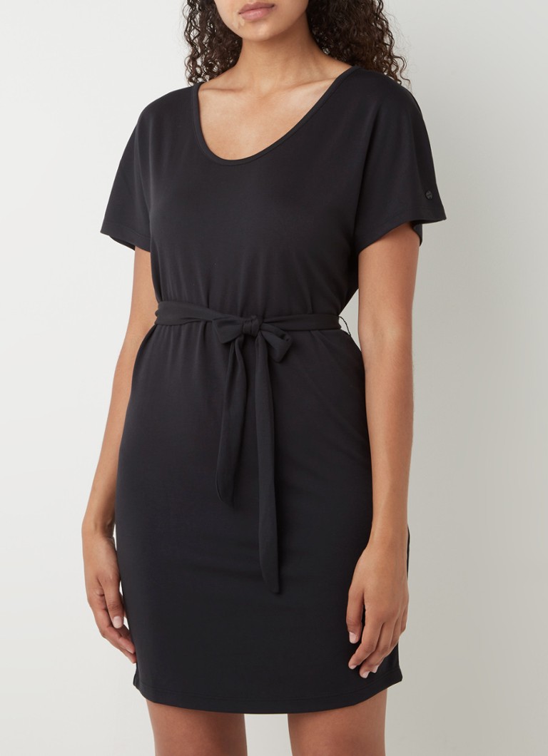 Superdry - Mini T-shirt jurk met strikceintuur - Zwart