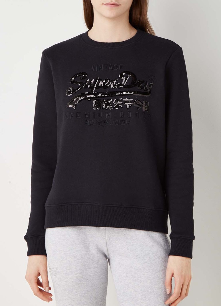 straf Riet knuffel Superdry Sweater met logo van pailletten • Zwart • de Bijenkorf