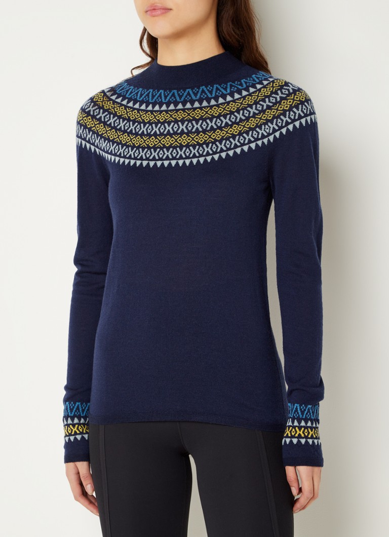 Sweaty Betty - Fijngebreide trui van merino wol met ingebreid patroon - Donkerblauw