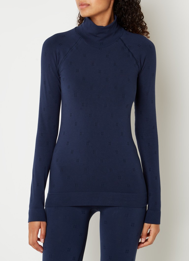 Sweaty Betty - Trainings longsleeve met ingebreid logopatroon en col - Donkerblauw