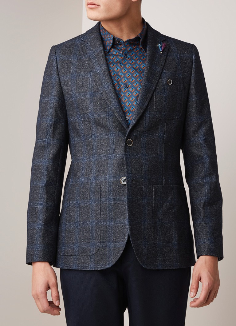 Ted Baker - Barnes regular fit colbert in wolblend met ruitdessin - Antraciet