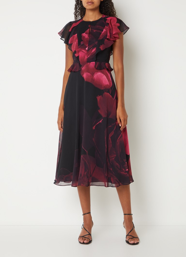 Midi Jurk met Bloemenprint en Plooien