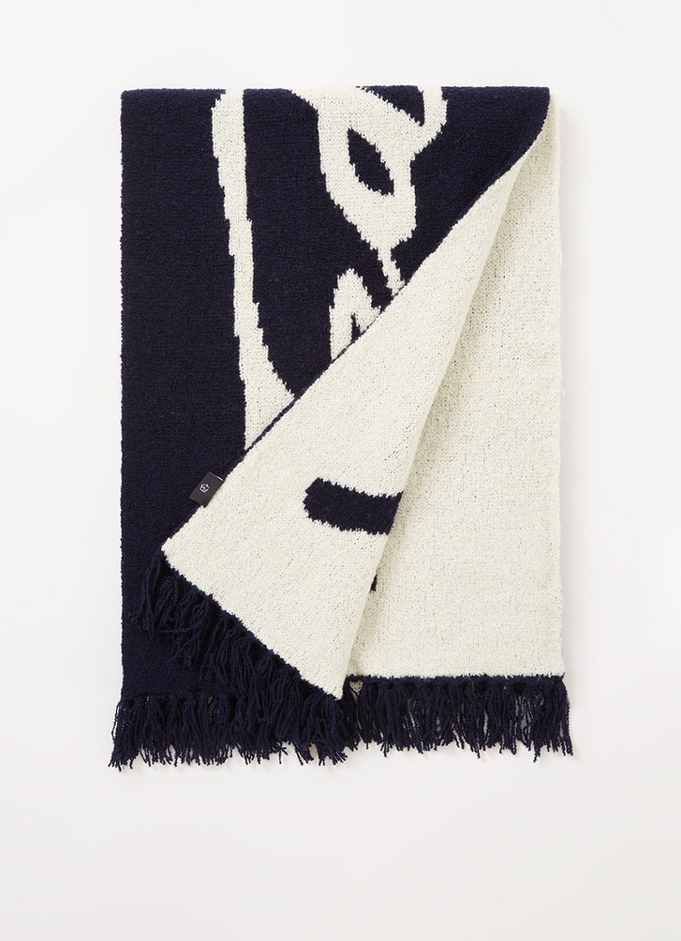 Ted Baker - Branded sjaal in wolblend met logo 185 x 35 cm - Donkerblauw