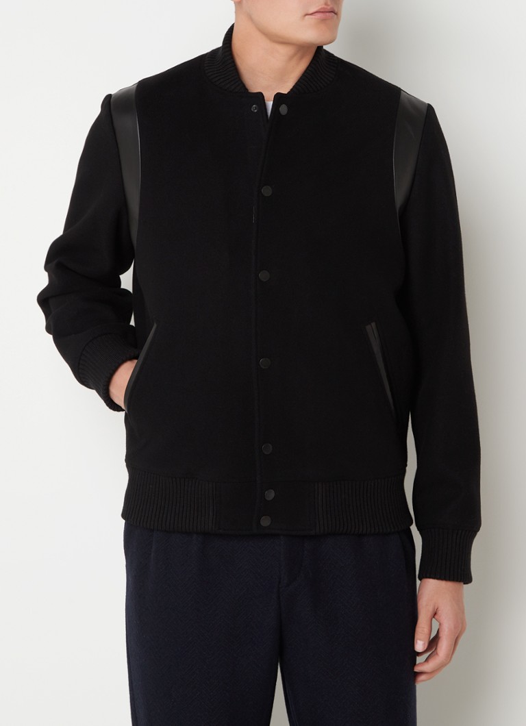 Ted Baker Dacre bomberjack in wolblend met contrast van schapenleer • Zwart  • de Bijenkorf