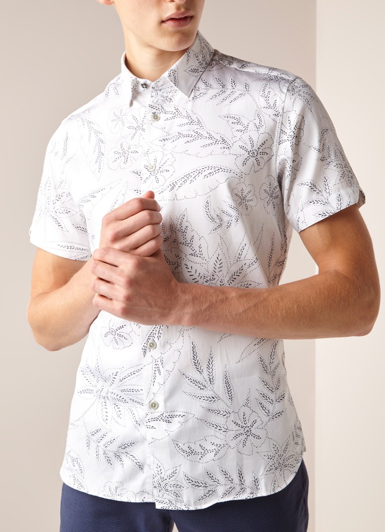 Ted Baker - Damiem regular fit overhemd met bloemendessin en korte mouw - Wit