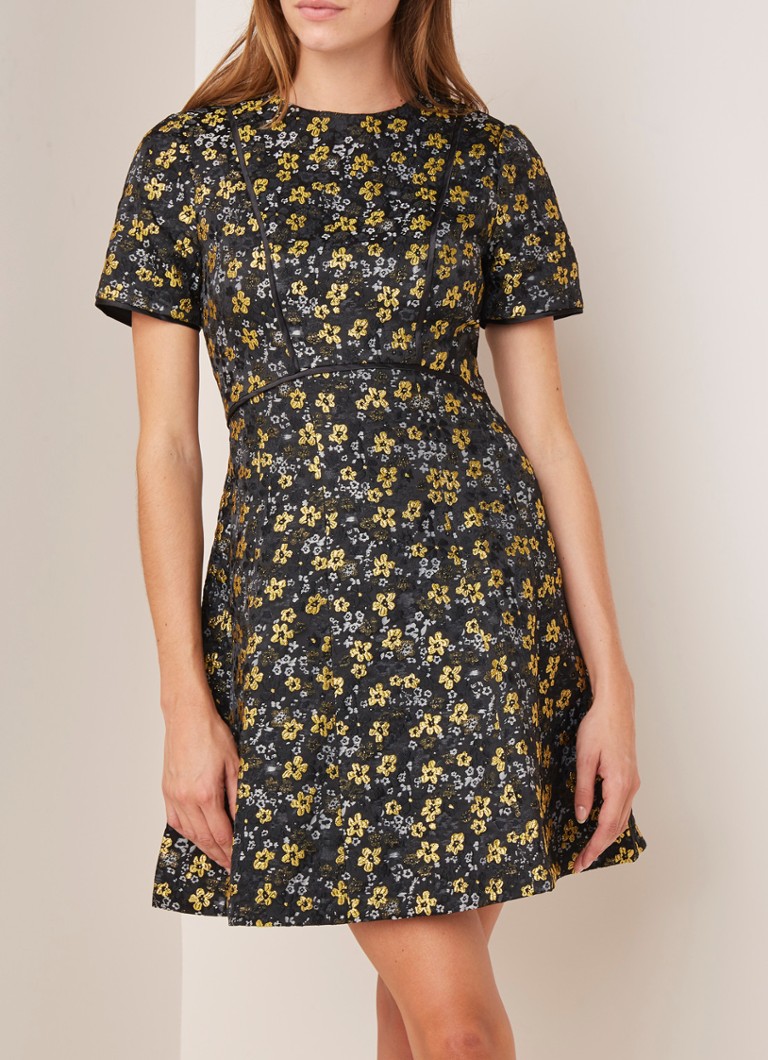 Ted Baker - Divwine A-lijn jurk met jacquard bloemendessin en lurex - Zwart