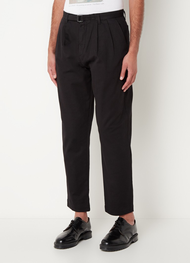 Ted Baker - Doman straight fit cropped broek in linnenblend met plooidetail - Zwart