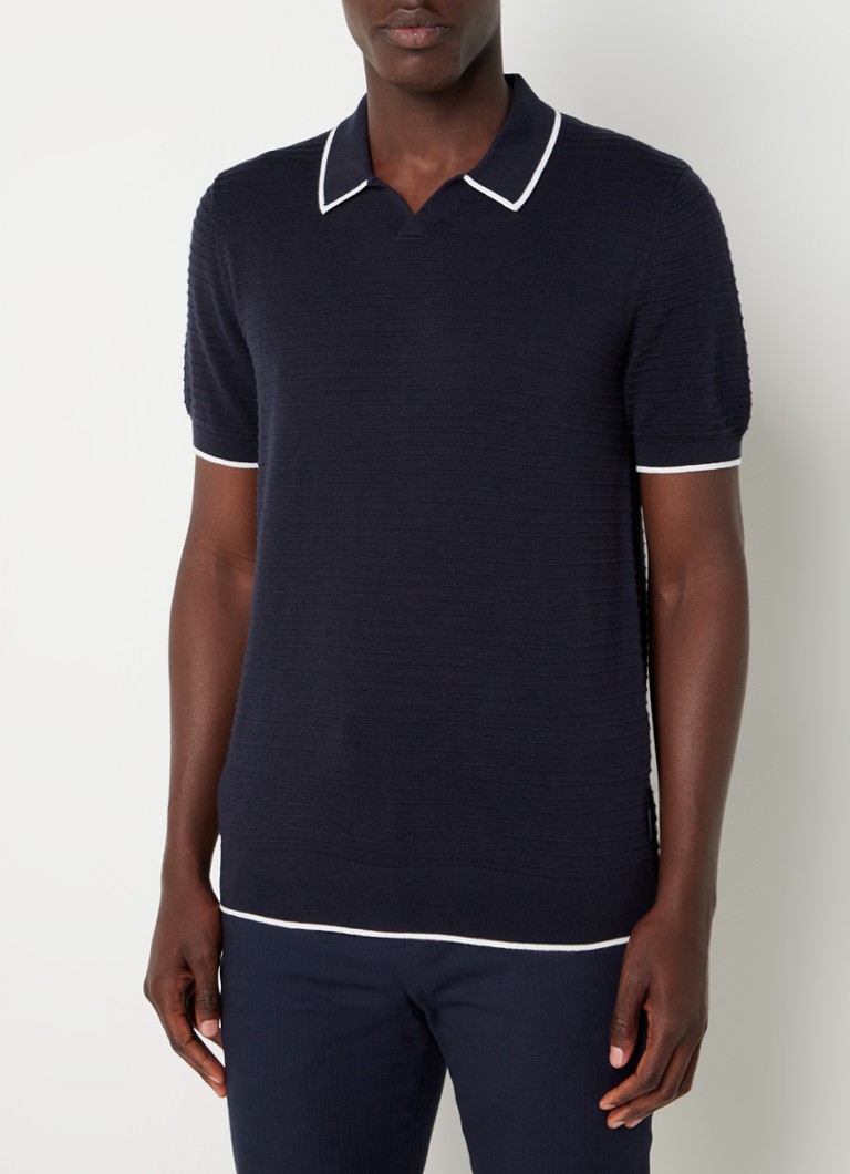 Ted Baker - Durdle regular fit fijngebreide polo met structuur  - Donkerblauw