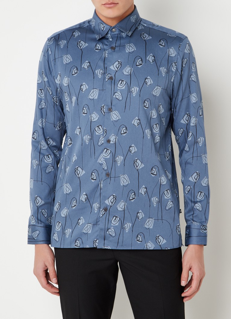 Ted Baker - Frith regular fit overhemd met print - Middenblauw