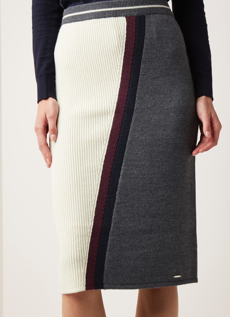 Ted Baker - Glowti fijngebreide kokerrok met colour blocking - Grijs