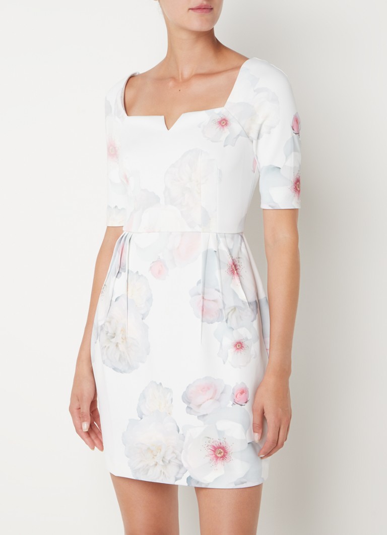 Ted Baker - Lawana mini jurk met bloemenprint en steekzakken - Gebroken wit