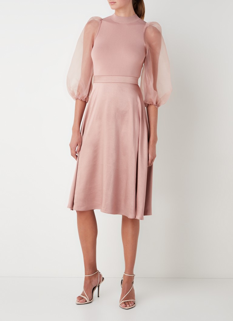 Ted Baker Lharra midi jurk van satijn met pofmouw • Oudroze • de