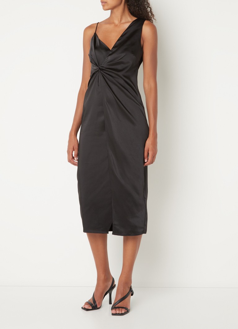 Ted Baker - Odellia midi jurk met asymmetrische hals en rugdecolleté - Zwart